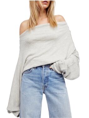 We The Free Women's Skyline Thermal Off The Shoulder Sweater Grey Size Large